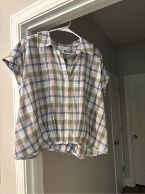 Kut from the Kloth Pastel Plaid Button-Up Top - Pink, Green, Blue, White